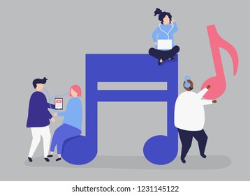 Characters of people listening to music illustration