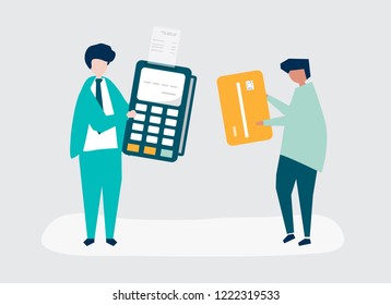 Characters of people making a credit card transaction illustration