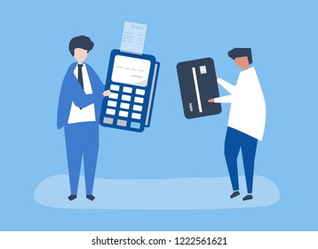 Characters of people making a credit card transaction illustration