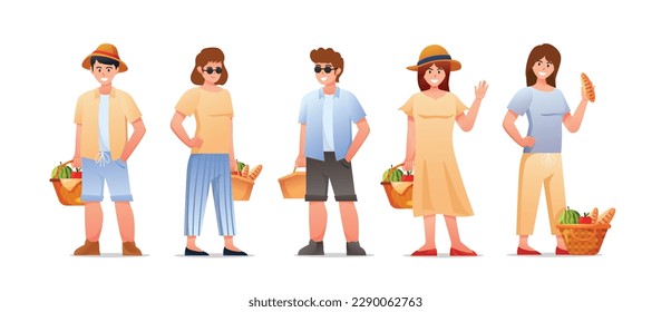 Characters people picnic on summertime holidays vector illustration