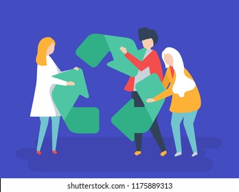 Caracteres de personas con icono de reciclaje