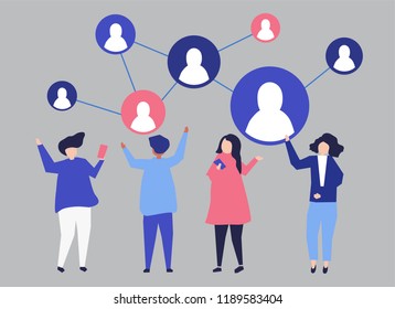 Characters of people and their social network illustration