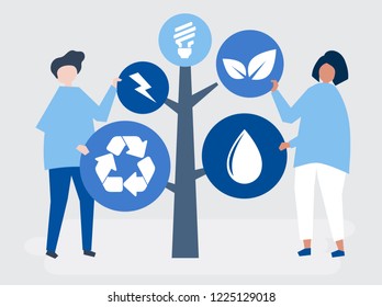 Charaktere der Menschen und eine Reihe von Symbolen für die Umwelt