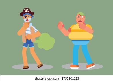 Characters of a pirate and a fat boy. Disgusting theme. Simple characters vector illustration.