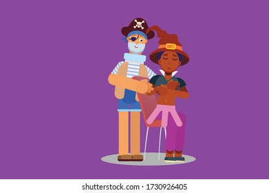 Characters of a pirate with a witch. Halloween theme. Simple character vector illustration, this illustration can use as a sticker also.