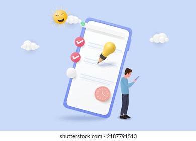 Characters Planning Work Tasks With Mobile Phone. Time Management Concept. 3d Vector Illustration.