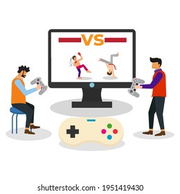 characters is playing fighting game, flat illustration vector
