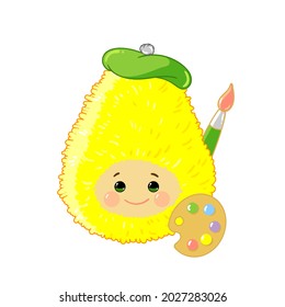 the character's profession is an artist. cute children's character avocado is an artist by profession. cartoon flat style, vector illustration isolated on a white background.
