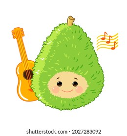 the character's profession is a musician. cute children's character avocado is a musician by profession. cartoon flat style, vector illustration isolated on a white background.