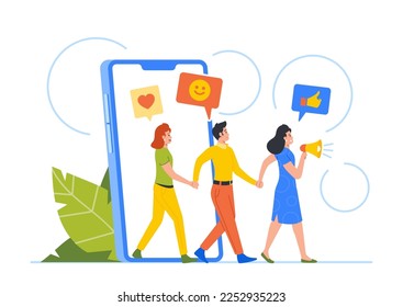 Characters Referral Program Strategy, Network Marketing, Affiliate Partnership Concept. Businesswoman with Loudspeaker Referring Friends, Business Partners. Cartoon People Vector Illustration