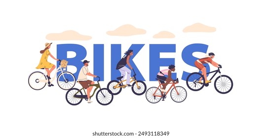 Characters Riding Bicycles Outdoors. Vector Concept Conveys A Sense Of Fitness And Freedom, Emphasizing The Joy
