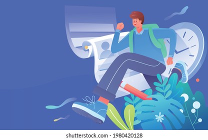 Characters running learning preparing for exams students entrance examination education counseling vector illustration
