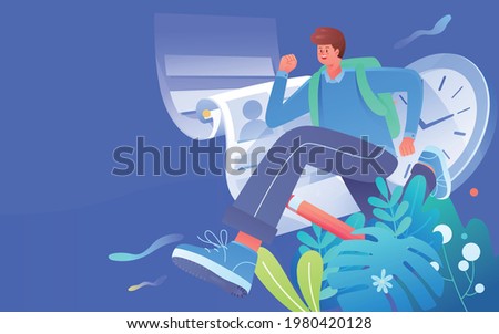 Characters running learning preparing for exams students entrance examination education counseling vector illustration
