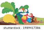 Characters of russian fairy tale Repka. Drawn turnip, grandfather, grandmather, granddaughter, dog, cat, mouse. Colorful picture for children. Vector illustration  isolated on white background.