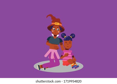 Characters of a sad little sister. Halloween theme. Simple character vector illustration, this illustration can use as a sticker also.