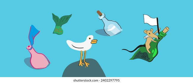 characters in the sea in a vector with flat style. illustration objects set for motion postcards posters cover stickers advertising