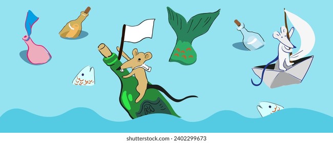 characters in the sea in a vector with flat style. illustration objects set for motion postcards posters cover stickers advertising