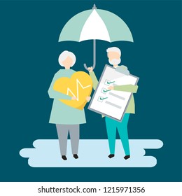 Characters of a senior couple and health insurance illustration