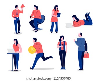 Characters set flat design concept business various posture of worker.Vector illustrations.