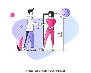 Characters shaking hands. Business partnership concept. Vector illustration to use in web and mobile app.