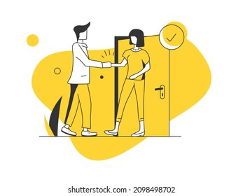 Characters shaking hands. Business partnership concept. Vector illustration to use in web and mobile app.