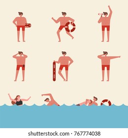 Characters showing various structural activities of marine rescue teams. vector illustration flat design