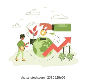 Characters showing ways to reduce CO2 emission impact through carbon management and taxes. Sustainability illustration set. Low carbon and environmental responsibility concept.
