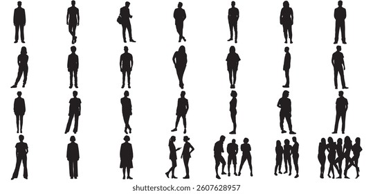 Characters Silhouette in Various Poses. people's vector silhouette icons