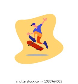 characters skateboarding style skaters jump with board on springboard