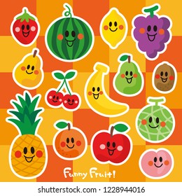 Characters of smiling fruits.Vector illustration.Flat design.Cartoon character.