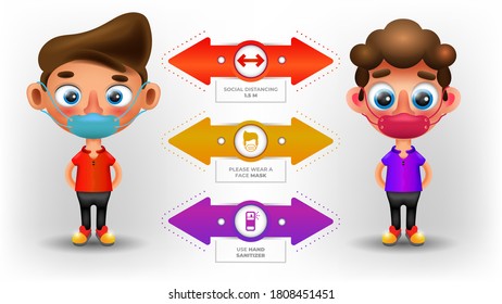 Characters with social distancing infographic