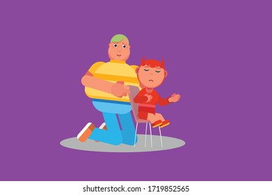 Characters of a sorrowful little devil and fat boy. Halloween theme. Simple character vector illustration, this illustration can use as a sticker also.