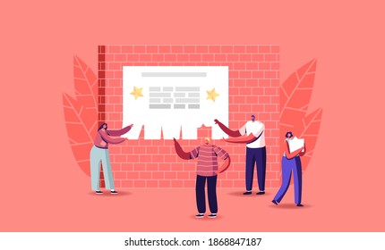 Characters Stand at Bulletin Board with Posted Advertising Flyers Rip off Paper Pieces. Young Woman Holding Heap of Paper Blanks, Side Job for Students, Marketing. Cartoon People Vector Illustration