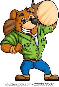 personajes de profesionales de perros fuertes que el carpintero levantaba un trozo de madera de ilustración