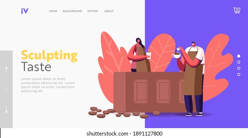 Characters Study in Barista School Brewing Coffee Landing Page Template. Young Man or Woman in Waiter or Bartender Apron Pouring Hot Drink from Cezve to Cup in Cafe. Cartoon People Vector Illustration