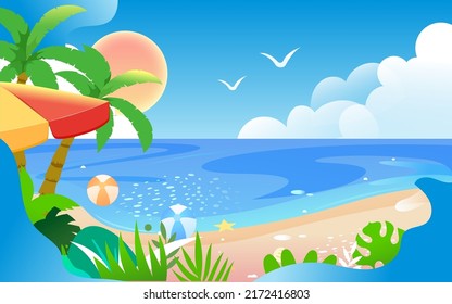 Characters Swimming At The Seaside In Summer, Big Summer Solar Term, Summer Swimming Hobby Class Summer Camp Activities, Vector Illustration