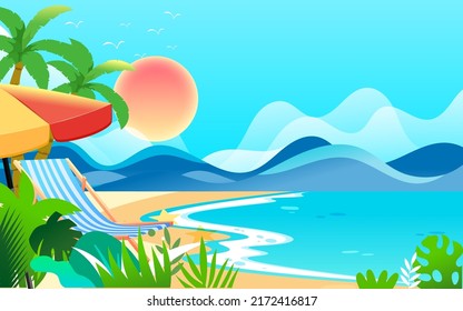 Characters Swimming At The Seaside In Summer, Big Summer Solar Term, Summer Swimming Hobby Class Summer Camp Activities, Vector Illustration