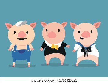 Characters, three piglets, cute children's story