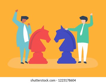 Characters of two businessmen playing chess illustration