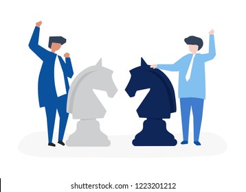 Characters of two businessmen playing chess illustration