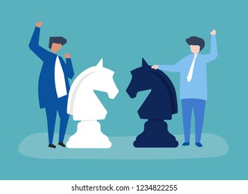 Characters of two businessmen playing chess illustration