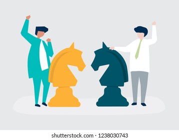 Characters of two businessmen playing chess illustration