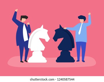 Characters of two businessmen playing chess illustration