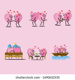 The characters of two hearts love each other on their honeymoon. cute image