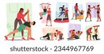 Characters Undergo Personalized Training Sessions With A Personal Coach, Receiving Tailored Guidance, Motivation, And Support To Achieve Their Fitness Goals. Cartoon People Vector Illustration