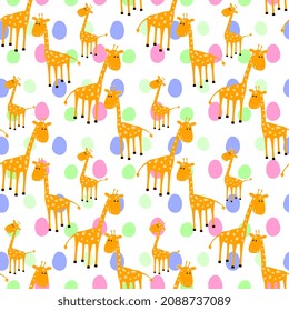 Characters vector giraffes and multicolored polka dots. Cute animals family, for baby cards and invitations.
