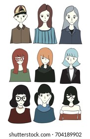 Characters vector set cartoon design mobile game dress up Illustration on White Background