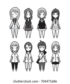 Characters vector set cartoon design mobile game dress up Illustration on White Background