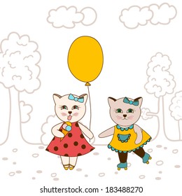 Characters "Walking kittens". Vector illustration.