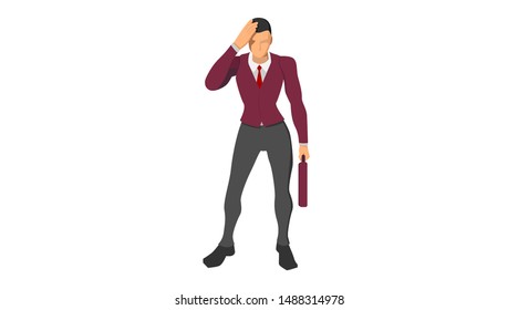 characters wearing suits stand holding their heads. body gestures indicate discrepancies, errors and bankruptcies. eps10 vector file